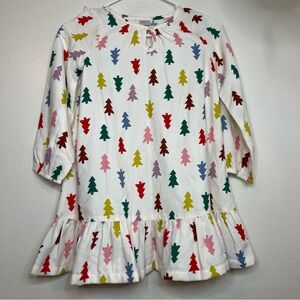 Hanna Andersson Girls Holiday Flannel Cream Nightgown US 6-7 Christmas Trees